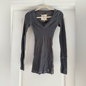 Y2K Vintage Abercrombie & Fitch Babydoll Long Sleeve Top Charcoal Grey